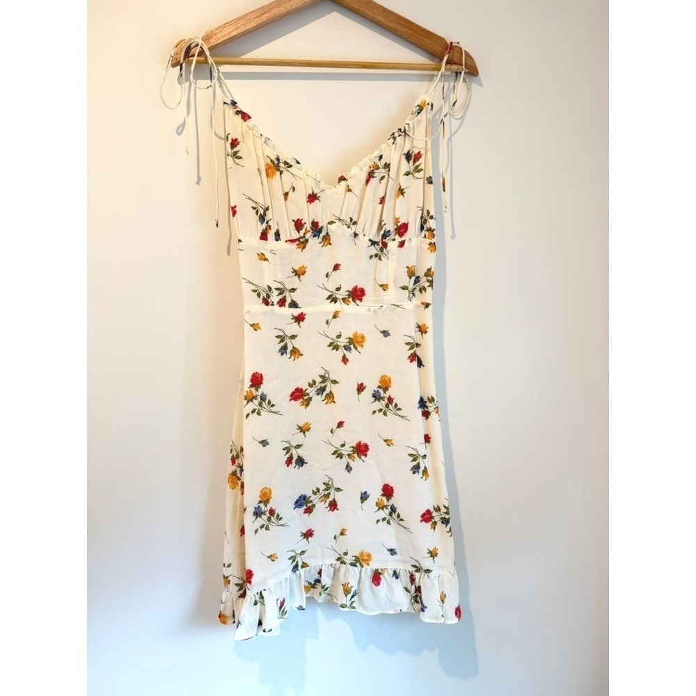 Reformation Women's Esther Floral Mini Dress, Tie Straps, Slimming Bodice, 6